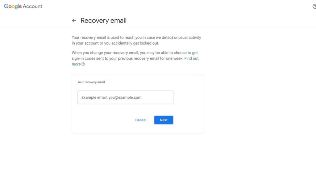 Configure recovery the email address